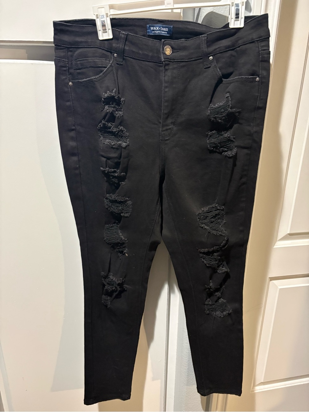 Wax Jean Black Distressed Skinny Jeans